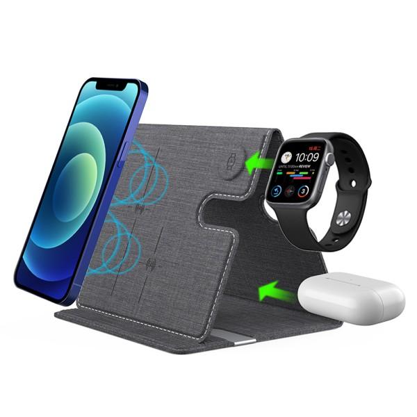 Induktive Ladestation 3in1 für Handy, Ear-Pods & Smart-Watch - kompatibel mit Apple, Samsung u.v.m.