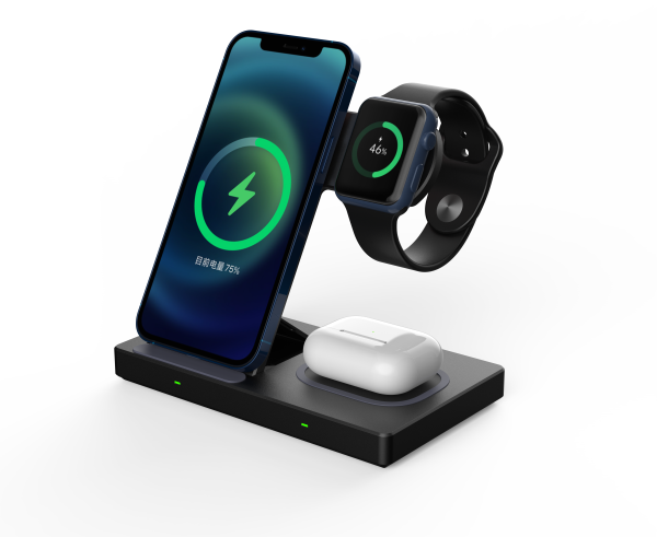 Induktive Ladestation 3in1 für Handy, Ear-Pods & Smart-Watch - kompatibel mit Apple, Samsung u.v.m