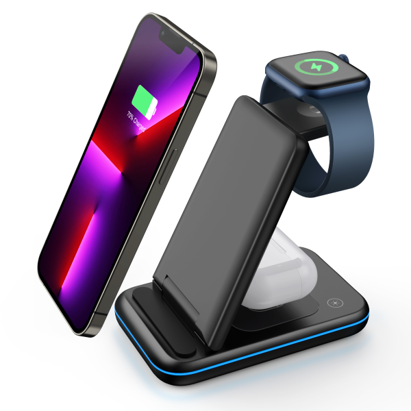 Induktive Ladestation 5in1 für Handy, Ear-Pods & Smart-Watch - kompatibel mit Apple, Samsung u.v.m.