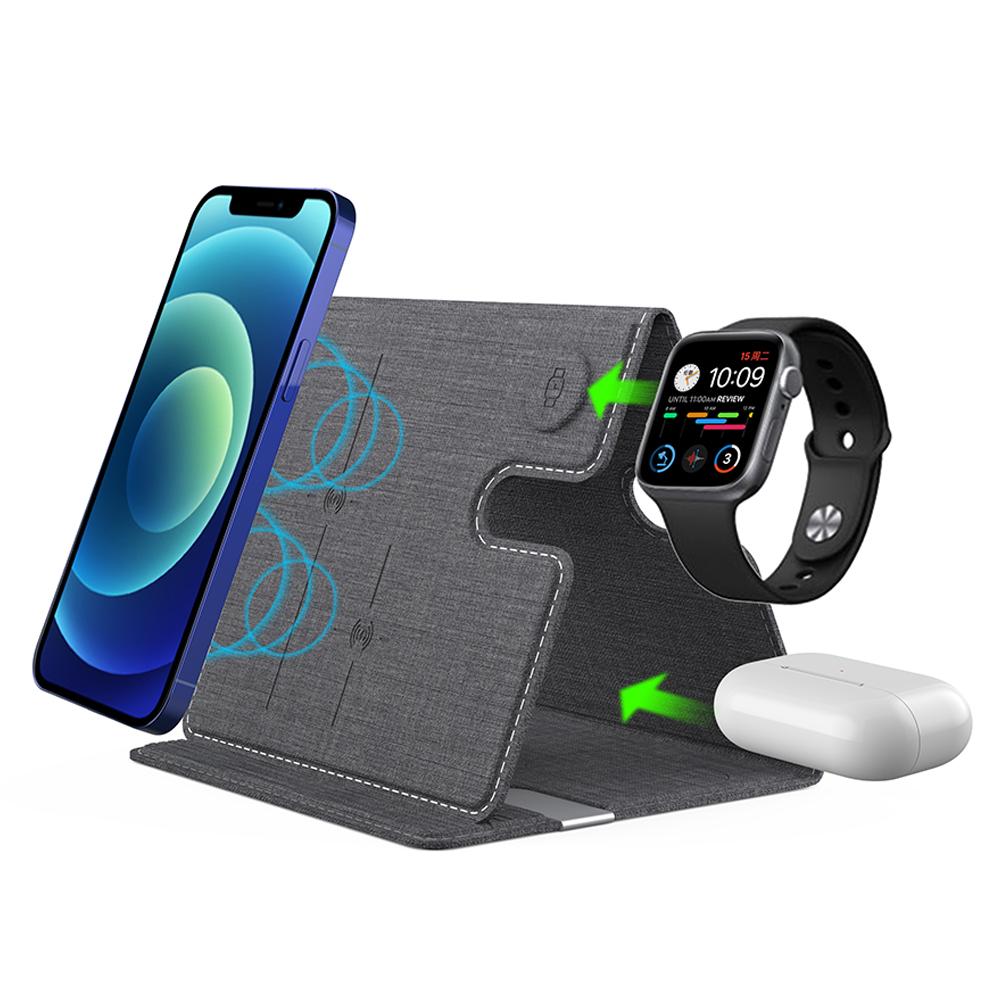 Induktive Ladestation 3in1 für Handy, Ear-Pods & Smart-Watch - kompatibel  mit Apple, Samsung u.v.m.